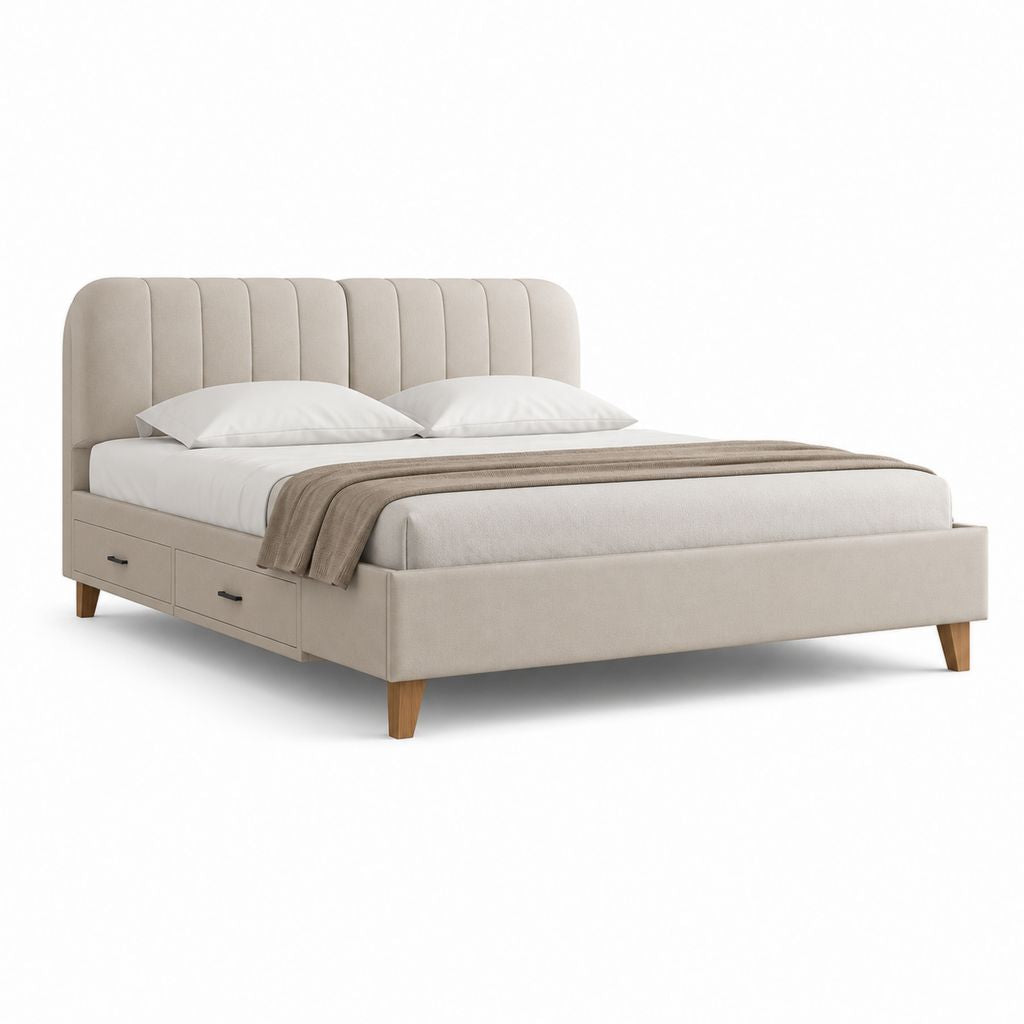 Polsterbett mit Stauraum Beige Polyester Rechteckig 160 x 200 cm