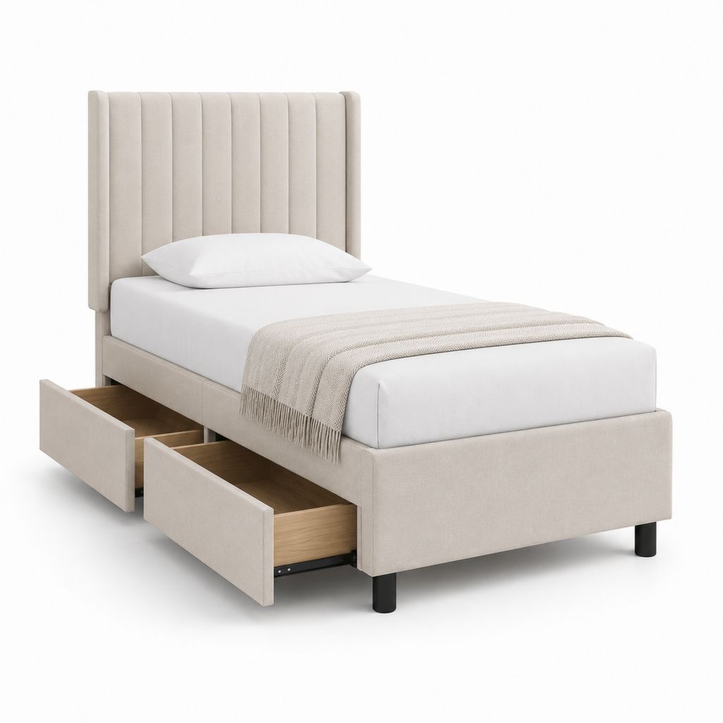 Polsterbett mit 2 Schubladen Beige Polyester 90 x 200 cm