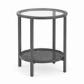 Runder Beistelltisch Schwarz aus pulverbeschichtetem Stahl und 5 mm Sicherheitsglas Ø 45 x 55 cm mit Ablage