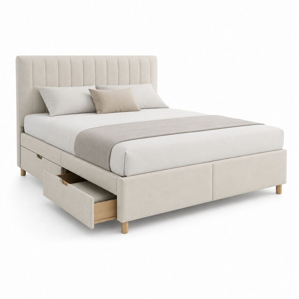 Polsterbett mit 2 Schubladen Creme 100 % Polyester Rechteckig 160 x 200 cm