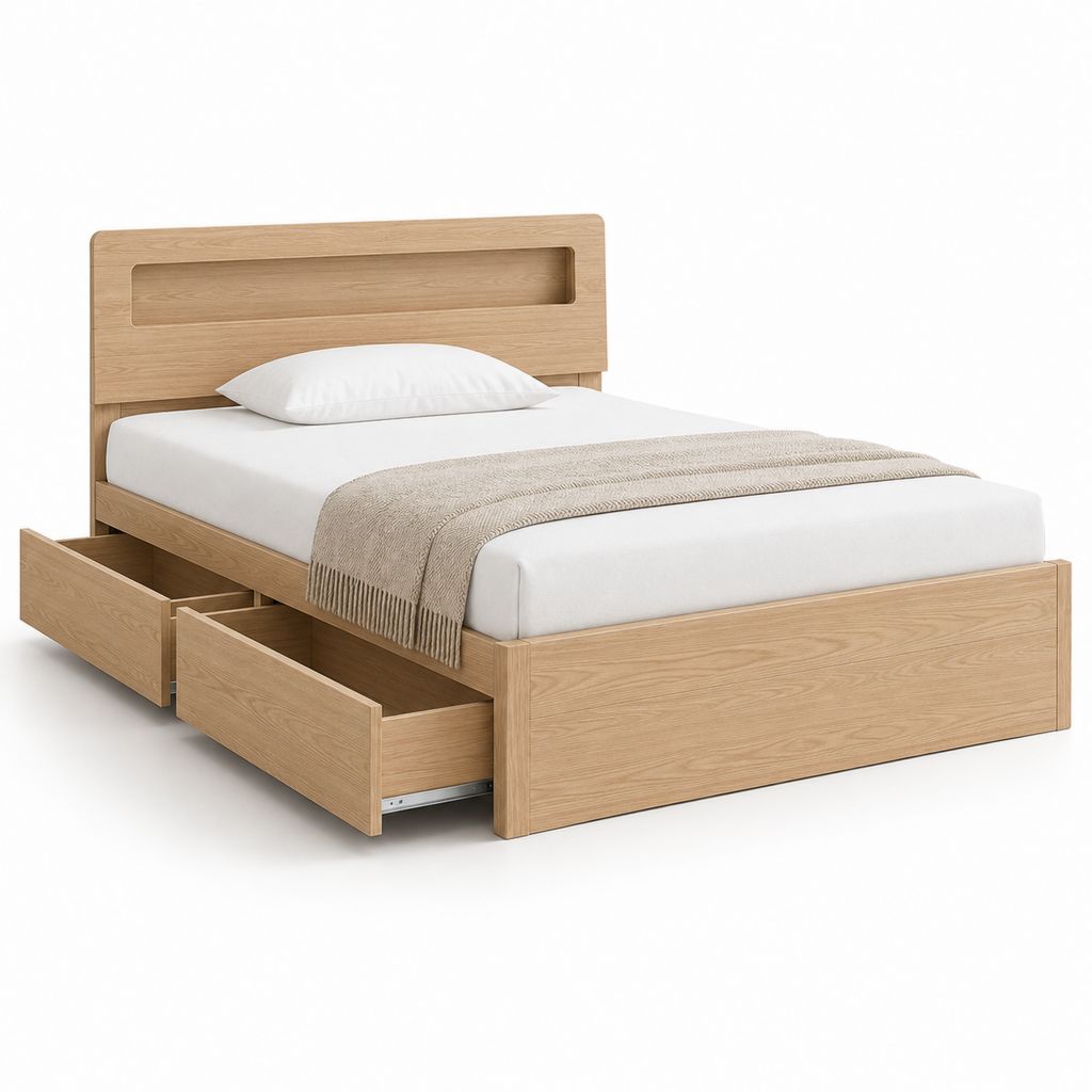 Stauraumbett Eiche hell Holzwerkstoff rechteckig mit 2 Schubladen 160 x 200 cm