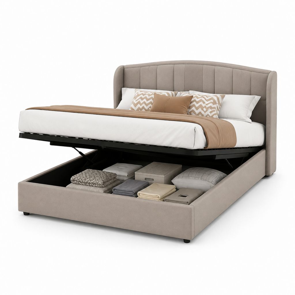 Stauraumbett Polsterbett Taupe mit Hydraulik Lift 180 x 200 cm