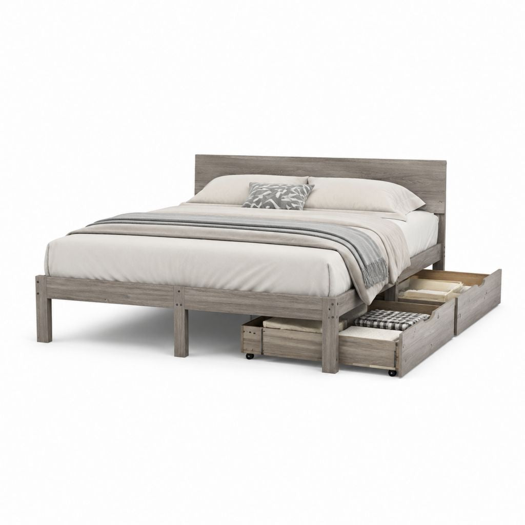 Stauraumbett Doppelbett Grau Holzwerkstoff 160 x 200 cm mit Schubladen