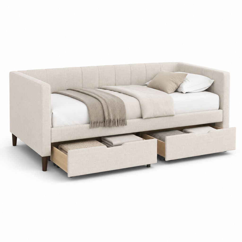 Tagesbett mit 2 Schubladen Beige Polyester 90 x 200 cm