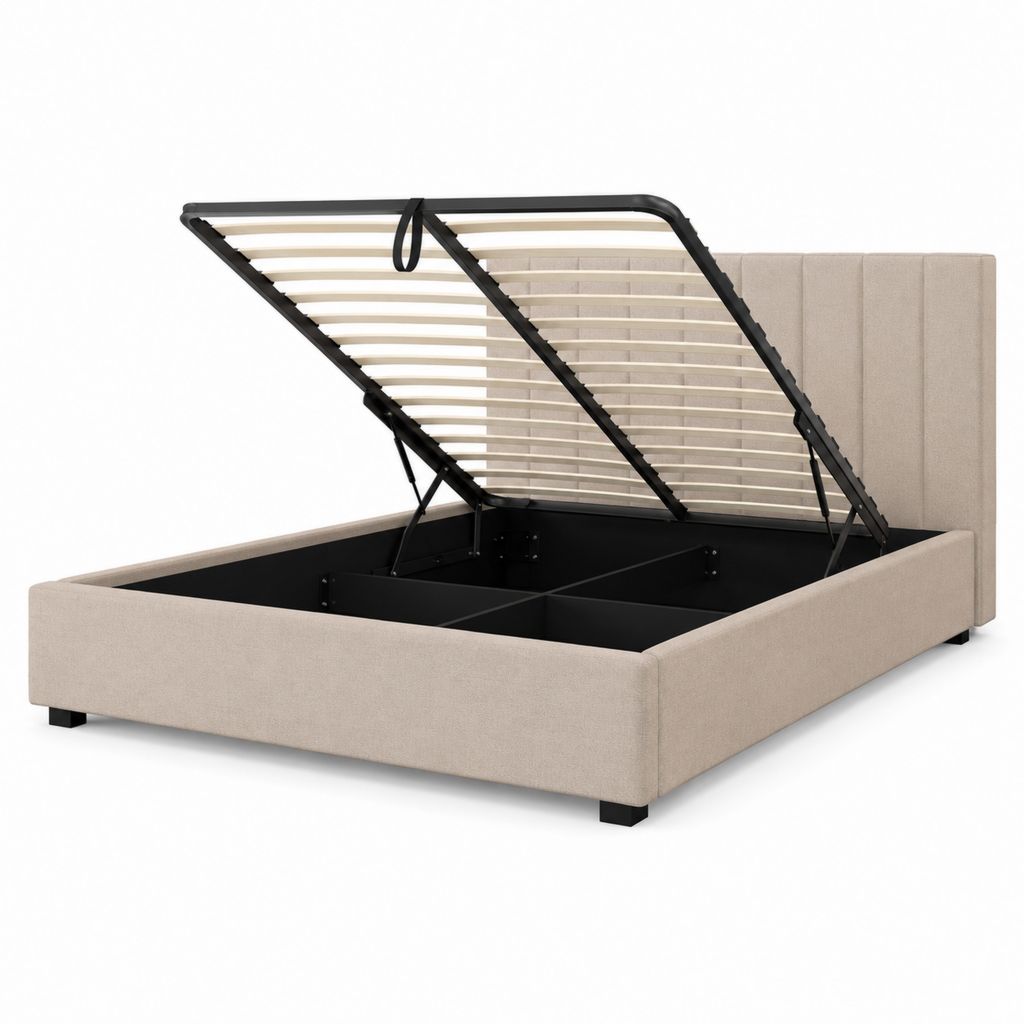 Stauraumbett 160 x 200 cm Beige Polyester Rechteckig mit Gasdruckfeder Lattenrost und Kopfteil