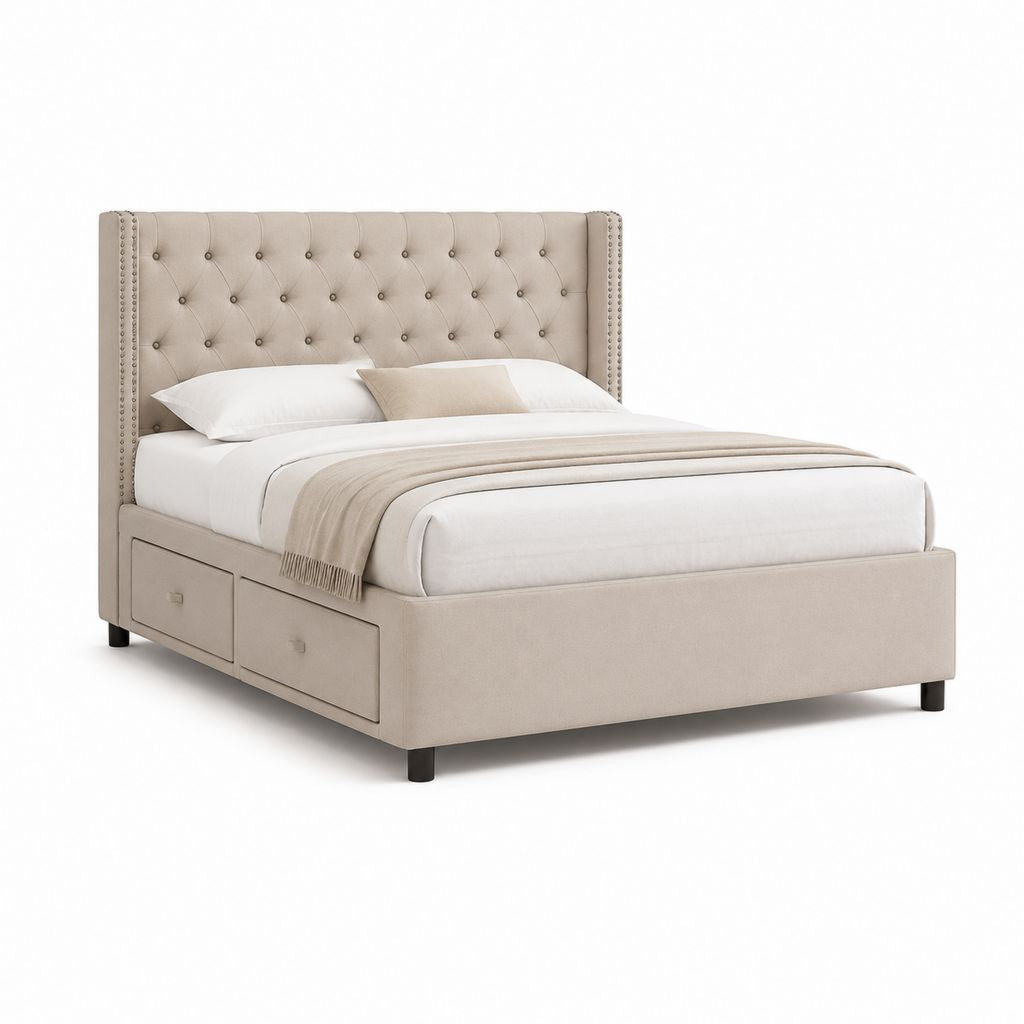 Polsterbett mit Stauraum Beige Polyester 160 x 200 cm