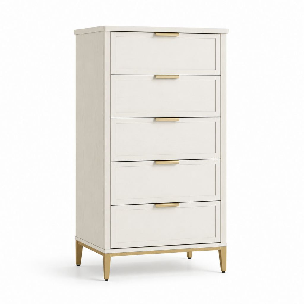 Hochkommode mit 5 Schubladen Weiß MDF Rechteckig 80 x 40 x 120 cm