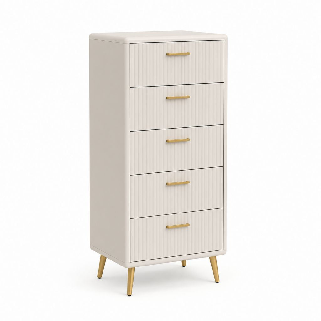 Hohe Schubladenkommode Cremeweiß MDF Stahl Rechteckig 60 x 40 x 120 cm mit 5 Schubladen