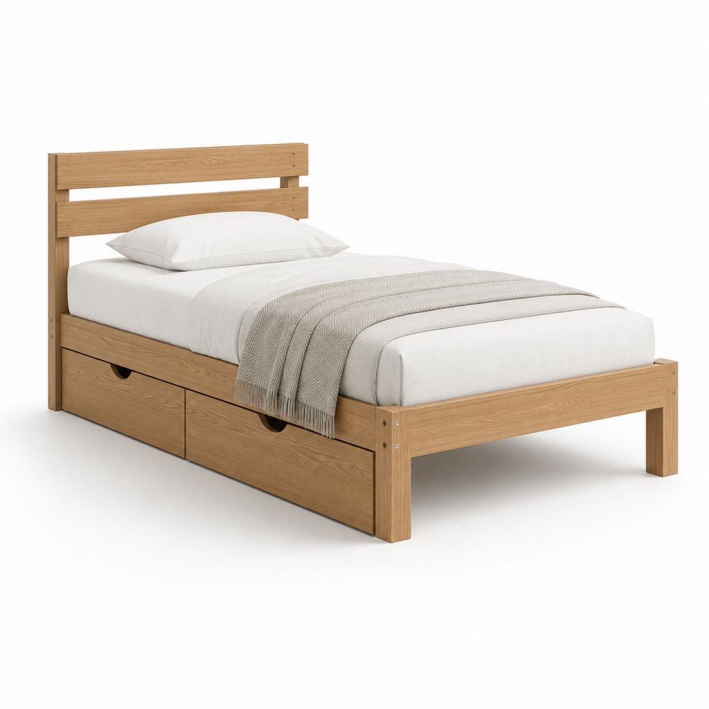Einzelbett mit 2 Schubladen Eichenoptik Holzwerkstoff rechteckig 90 x 200 cm