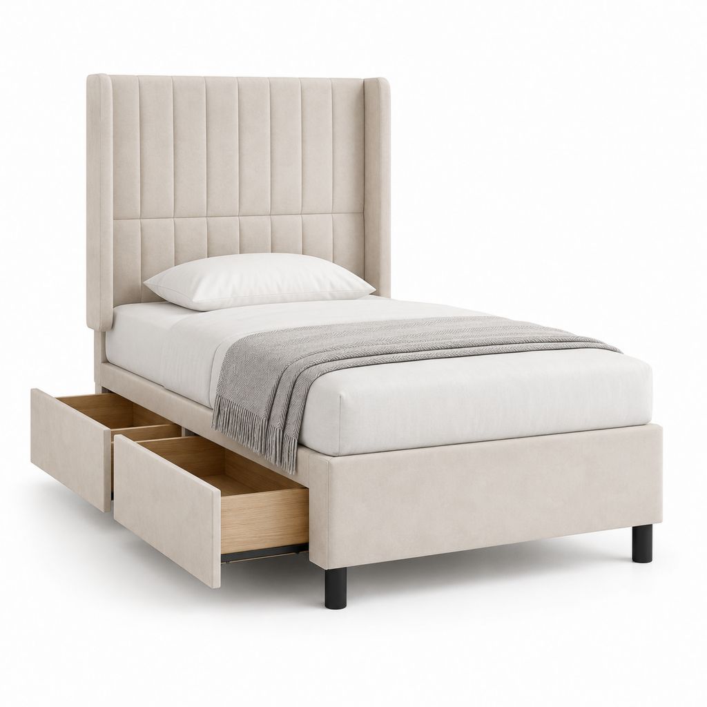 Polsterbett mit 2 Schubladen Beige Polyester Rechteckig 90 x 200 cm