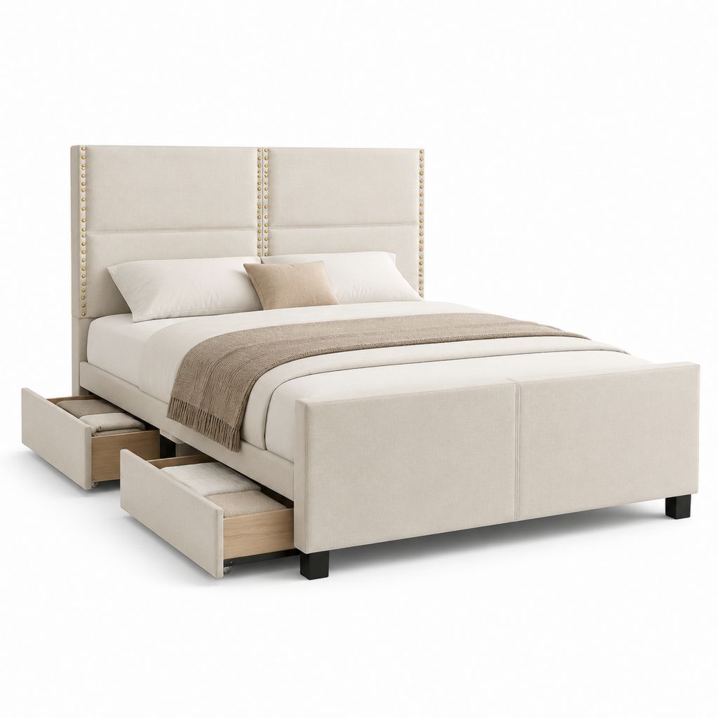 Polsterbett mit 4 Schubladen Beige Polyester Rechteckig Liegefläche 160 x 200 cm