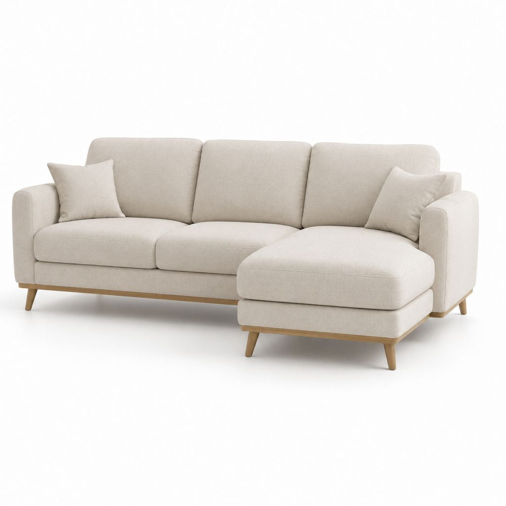 Ecksofa mit Recamiere Beige Polyester Webstoff 250 x 160 x 85 cm