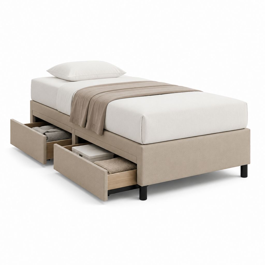 Einzelbett mit 2 Schubladen Beige Polyester 90 x 200 cm