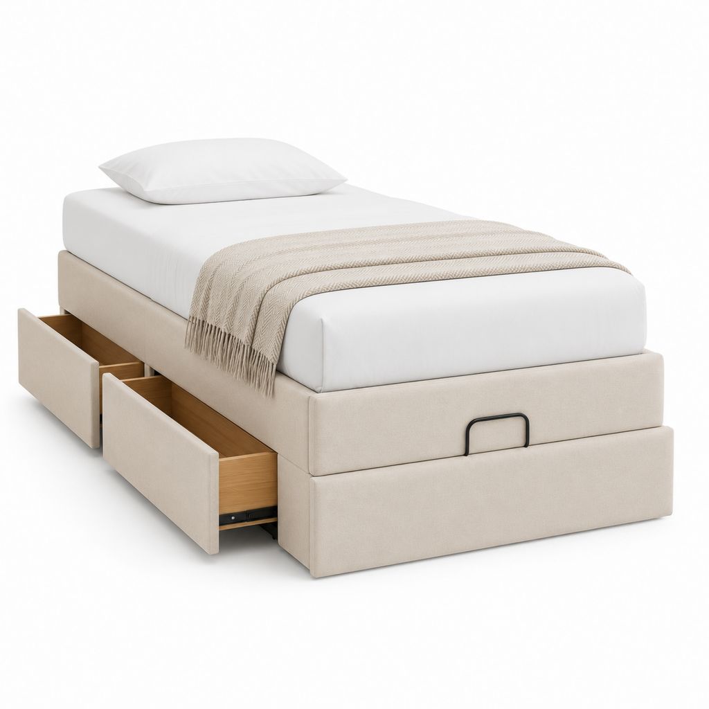Stauraumbett Einzelbett Beige Polyester mit 3 Schubladen 90 x 200 cm