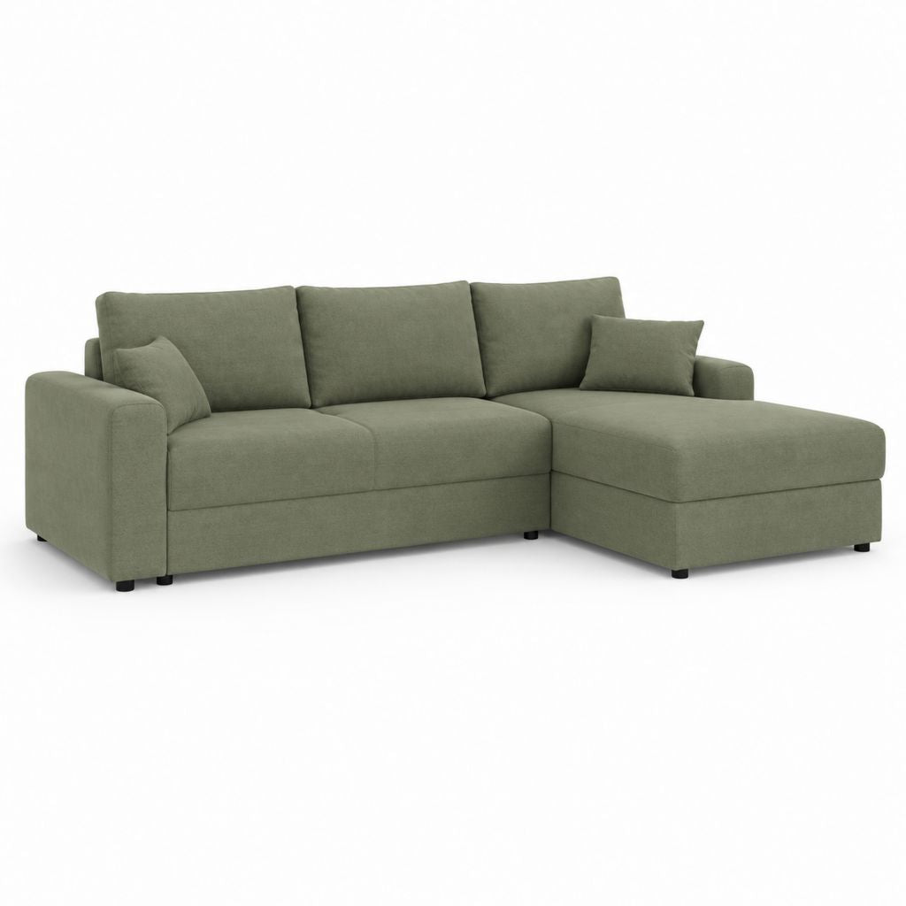 Ecksofa 3-Sitzer Olivgrün Polyester L-Form mit Recamiere 240 x 150 x 85 cm