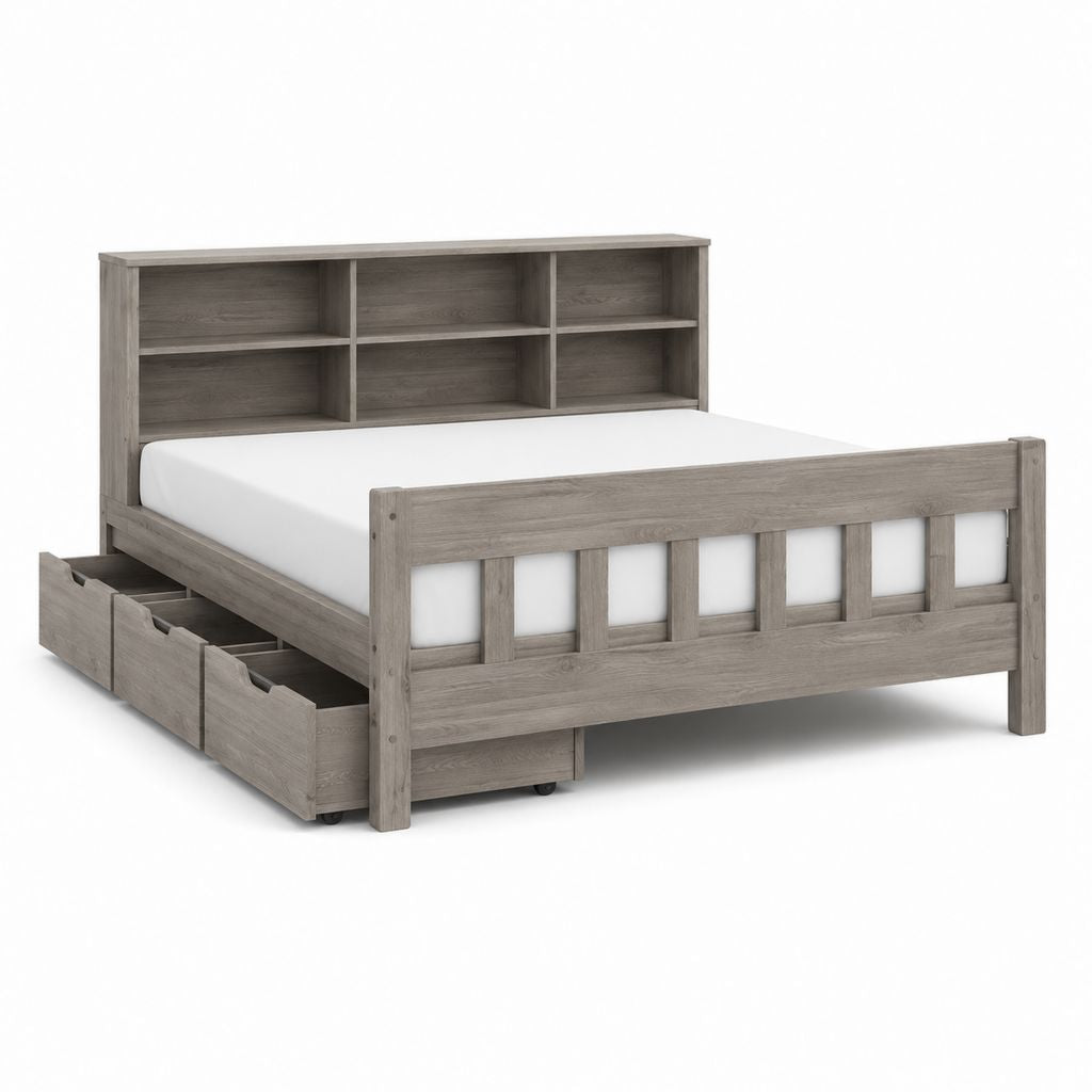 Stauraumbett Doppelbett Grau Holzwerkstoff Rechteckig mit Regal Kopfteil und 2 Schubladen 160 x 200 cm