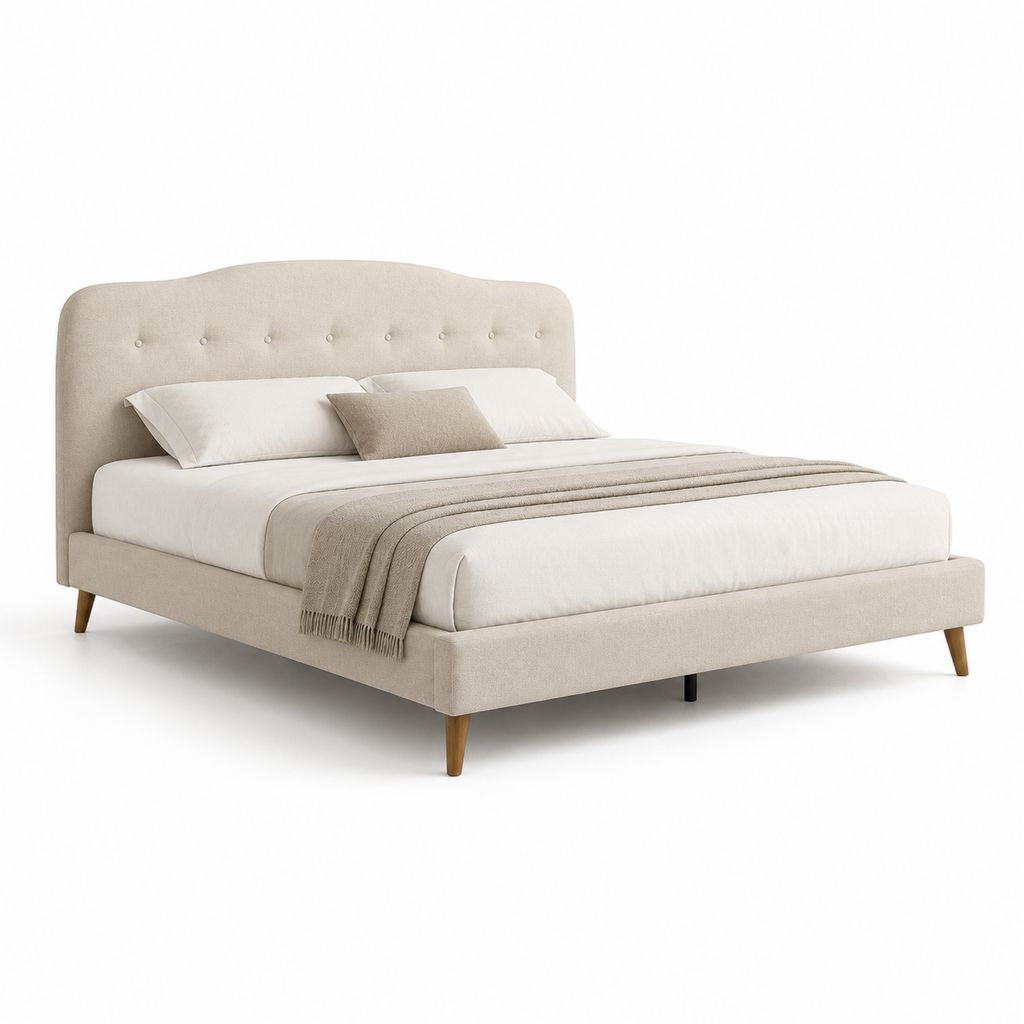 Polsterbett Bettgestell Beige Polyester Rechteckig mit Kopfteil 160 x 200 cm