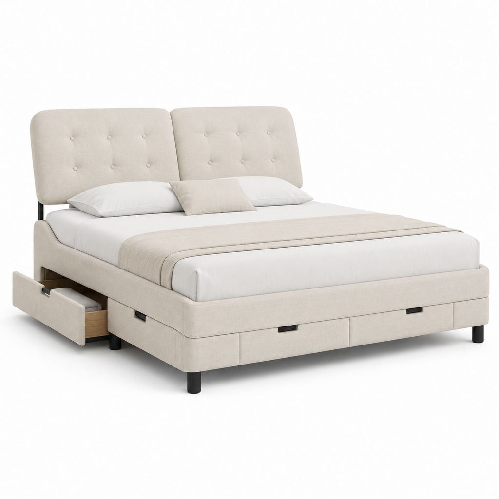 Polsterbett mit Stauraum Beige Polyester Rechteckig 180 x 200 cm
