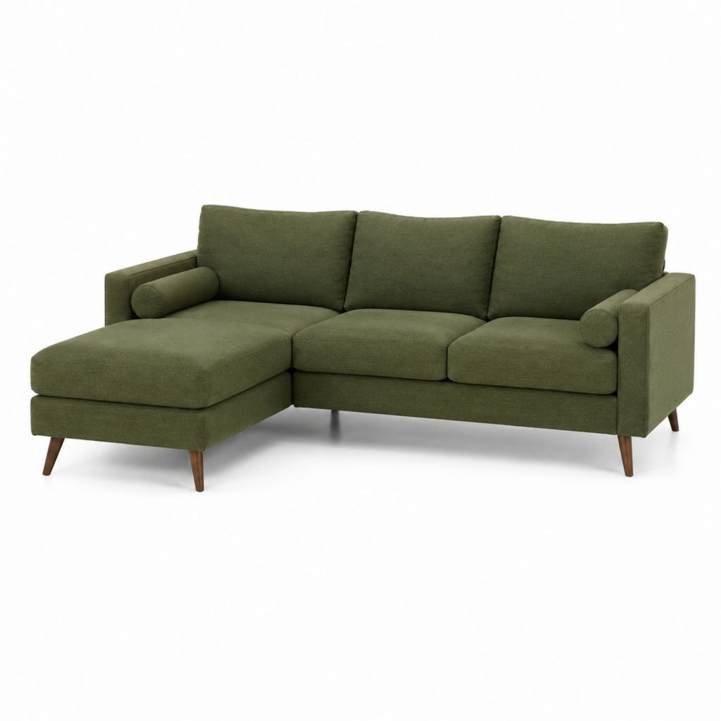 Ecksofa mit Ottomane links Olivgrün Polyester 230 x 150 x 85 cm