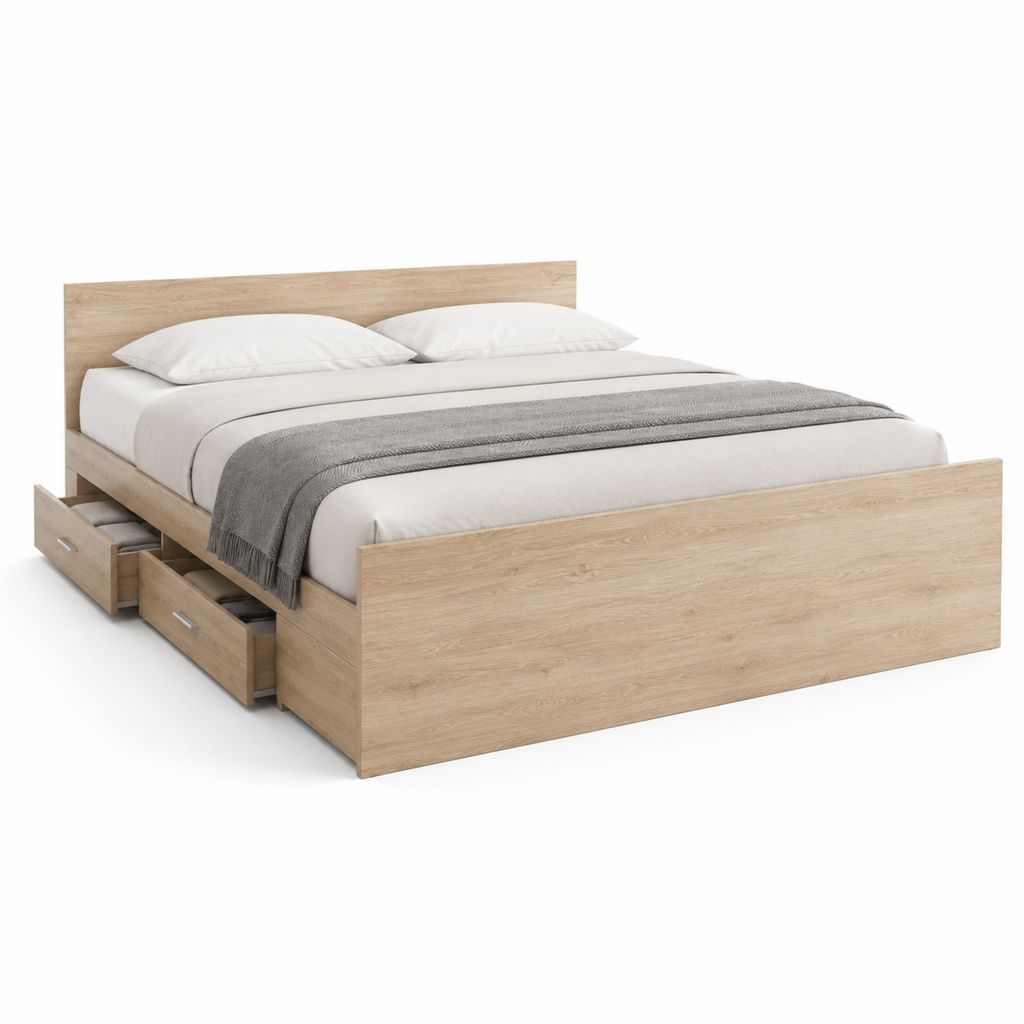 Stauraumbett Bettgestell Eiche-hell Spanplatte rechteckig 160 x 200 cm