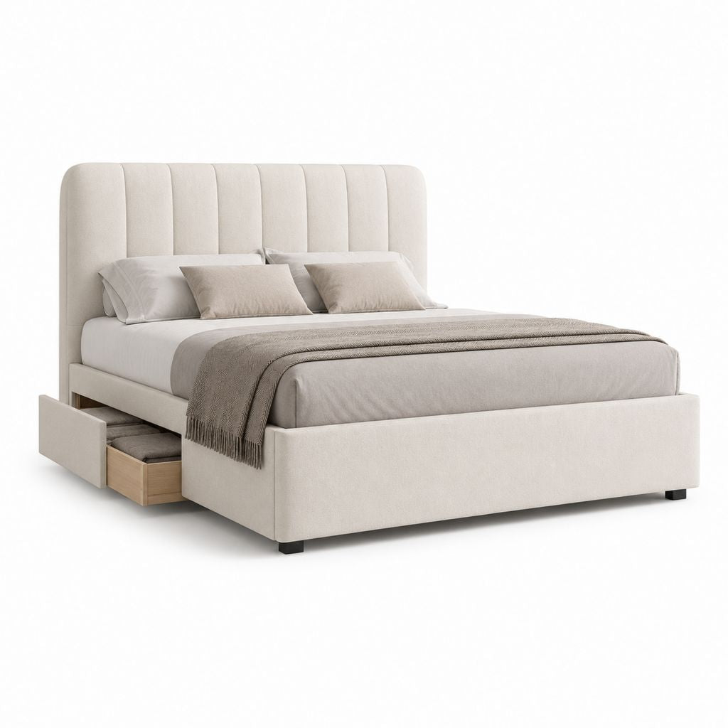 Polsterbett mit Stauraumschubladen Beige Polyester Rechteckig Liegefläche 160 x 200 cm